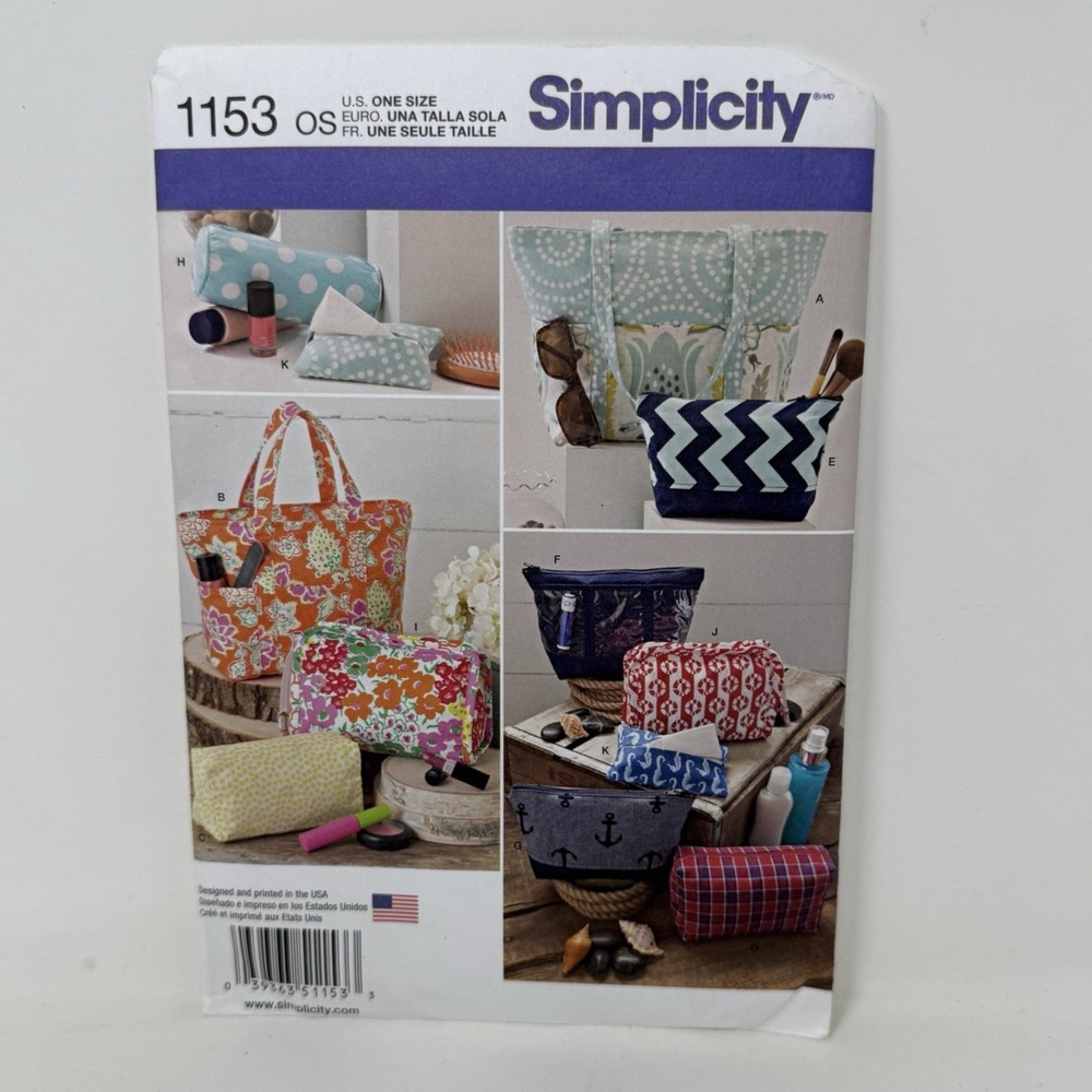 Simplicity 1153 UNCUT bags in various sizes totes, cosmetic bag NEW! uncut FF